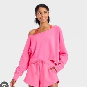 Pink Off-Shoulder Sweatshirt and Shorts Set